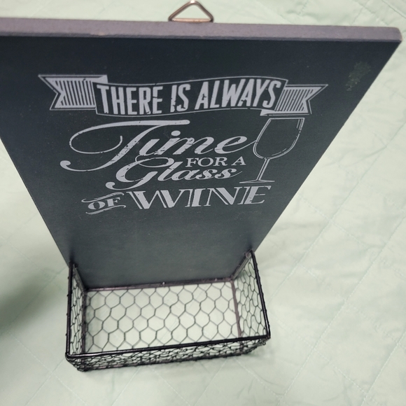 THERE'S ALWAYS TIME FOR WINE cork basket mail basket keys Wall Basket and Sign - Picture 2 of 12
